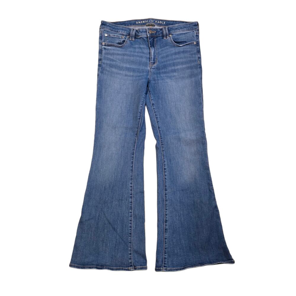 AE Flare Jeans Size 12 Stretch Denim American Eagle Back Flap Pocket Low Rise